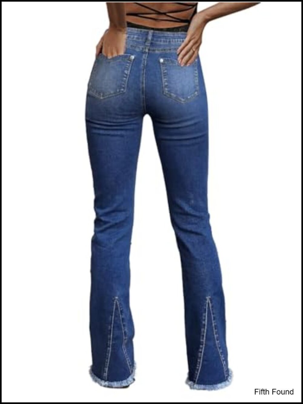 Mid Rise Bootcut Jeans V-Cut Raw Hem Stretch Denim